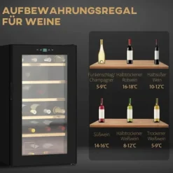 HOMCOM Vinkylskåp, 65 L Dryckeskyl för 24 Flaskor, Flaskkyl, Vinklimaskåp med Invändig Belysning, 5-20°C, Touch, Svart