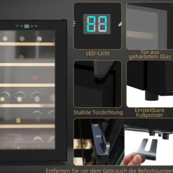 HOMCOM Vinkylskåp, 65 L Dryckeskyl för 24 Flaskor, Flaskkyl, Vinklimaskåp med Invändig Belysning, 5-20°C, Touch, Svart