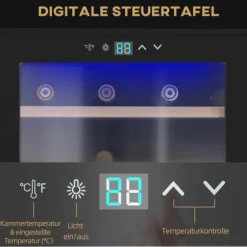 HOMCOM Vinkylskåp, 65 L Dryckeskyl för 24 Flaskor, Flaskkyl, Vinklimaskåp med Invändig Belysning, 5-20°C, Touch, Svart