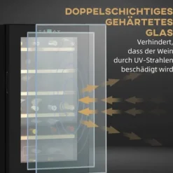 HOMCOM Vinkylskåp, 65 L Dryckeskyl för 24 Flaskor, Flaskkyl, Vinklimaskåp med Invändig Belysning, 5-20°C, Touch, Svart