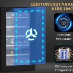 HOMCOM Vinkylskåp, 65 L Dryckeskyl för 24 Flaskor, Flaskkyl, Vinklimaskåp med Invändig Belysning, 5-20°C, Touch, Svart