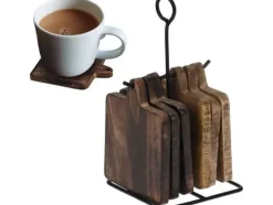 Home Styling Collection Muggplatta i trä 6 st + metallställ