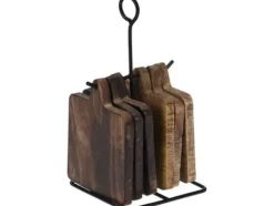 Home Styling Collection Muggplatta i trä 6 st + metallställ