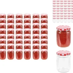 Honungsburkar - Living Syltburkar i glas med vita och röda lock 48 st 230 ml