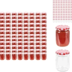 Honungsburkar - Living Syltburkar i glas med vita och röda lock 96 st 230 ml