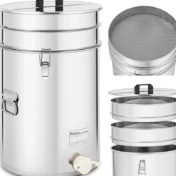 Honungssettler med sil, lock och ventil, STÅL, 50 l