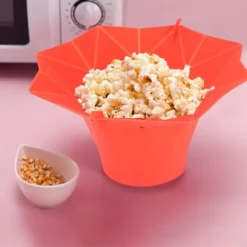 Hopfällbar mikrovågsugn popcornskål DIY silikon popcornmaskin hem köksverktyg röd