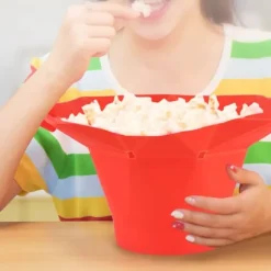 Hopfällbar mikrovågsugn popcornskål DIY silikon popcornmaskin hem köksverktyg röd