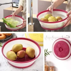 Hopfällbart mikrovågslock Avloppskorg Frukt Grönsaker Korg Matlock