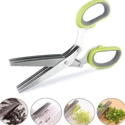 HUAYQ 19cm hackad eacute; 5 blad i rostfritt stål kökssax Örtskärare Rosmarinsax eacute; Nacke