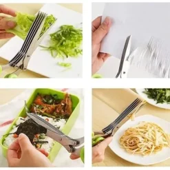 HUAYQ 19cm hackad eacute; 5 blad i rostfritt stål kökssax Örtskärare Rosmarinsax eacute; Nacke