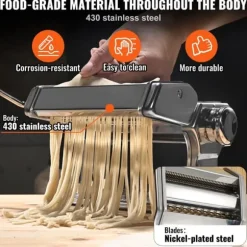 hushålls pastamaskin, manuell nudelmaskin, 9 justerbara tjocklekar, 2 olika bredder, livsmedelsklassat material, lätt att använda