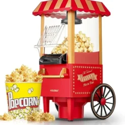 HUSNAT Retro Popcornmaskin 1200W Hälsosam och Lätt att Rengöra