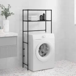 Hylla för tvättmaskin med 2 hyllplan svart 69x28x143 cm järn