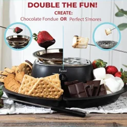 2-i-1 Elektrisk Fondue & Smores Maker Set – Smält Choklad, Inomhus Kit med 4 Grillpinnar & Avtagbara Brickor