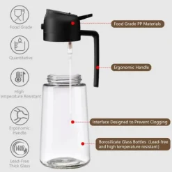 2-i-1 oljedispenser och oljesprayflaska, grilltillbehör, olivoljedispenser, matlagningsspray, 470 ml (svart)