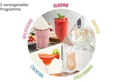 2-i-1 slush- och mjukglassmaskin SOFIE (vit, för 1 500 ml slush eller mjukglass, 150 watts kompressor)