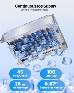 IJsblokjesmachine - Commerciële ijsmachine - Productie 45 kg/dag - Opslag 13 kg - Vrijstaand/onderbouw - Roestvrij staal - Zelfreinigend