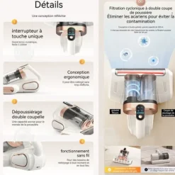 INN Dammsugare mot kvalster 13000 pa Dual-Cyclonic filtreringssystem med LED-display för sängar, textilier och soffmöbler