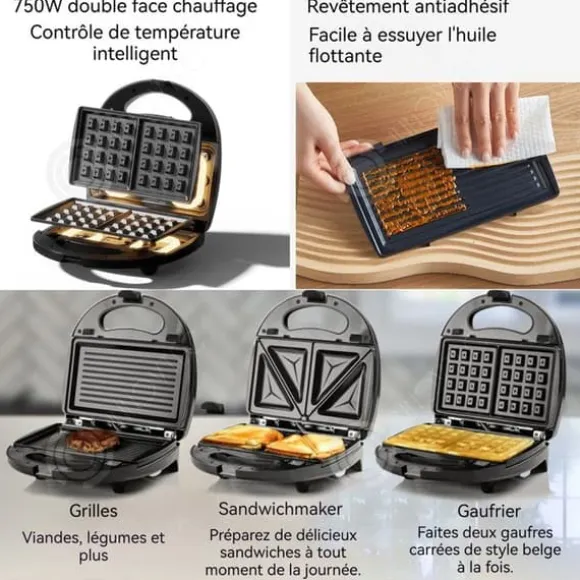 INN Gaufrier 10 i 1 750W 10 typer grillpanna non-stick lätt att rengöra idealisk present flera alternativ för frukost