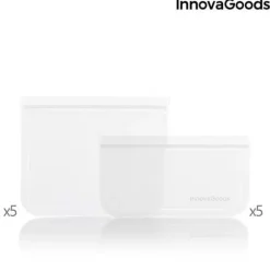 InnovaGoods IG816049 Set med 10 återanvändbara påsar för matfreco, Transparent, 5 x 12 cm inklusive 5 skålar på 21,5 x 18 cm