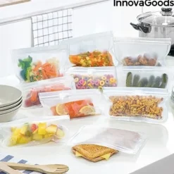 InnovaGoods IG816049 Set med 10 återanvändbara påsar för matfreco, Transparent, 5 x 12 cm inklusive 5 skålar på 21,5 x 18 cm