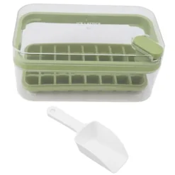 Isbitsform med lätt öppning, plast, 32 galler, isbricka med lock, skopa för frys, grön