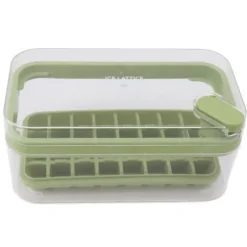 Isbitsform med lätt öppning, plast, 32 galler, isbricka med lock, skopa för frys, grön