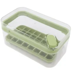 Isbitsform med lätt öppning, plast, 32 galler, isbricka med lock, skopa för frys, grön