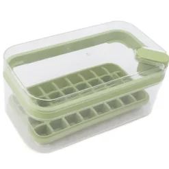 Isbitsform med lätt öppning, plast, 32 galler, isbricka med lock, skopa för frys, grön