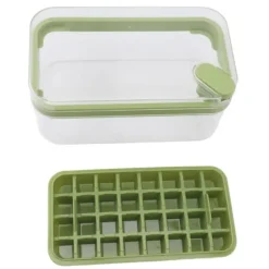 Isbitsform med lätt öppning, plast, 32 galler, isbricka med lock, skopa för frys, grön