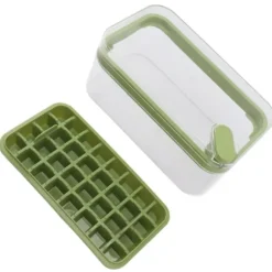Isbitsform med lätt öppning, plast, 32 galler, isbricka med lock, skopa för frys, grön