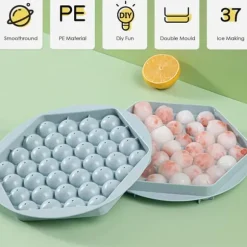 Iskubbricka med lock, babygröt, frysbehållare, 37 iskuber, iskubbrickor, iskubbricka för babygröt, fruktig iskubmaskin (blå)