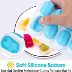 Iskubbrickor i silikon med lock, platsbesparande och stapelbara, Lätt att ta bort fyrkantiga iskubbrickor, blå/grön, 4-pack