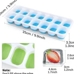 Iskubbrickor i silikon med lock, platsbesparande och stapelbara, Lätt att ta bort fyrkantiga iskubbrickor, blå/grön, 4-pack