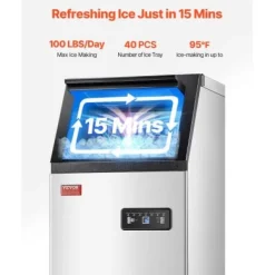 Ismaskin, 36 isbitar, 36x43x74 cm, rostfritt stål