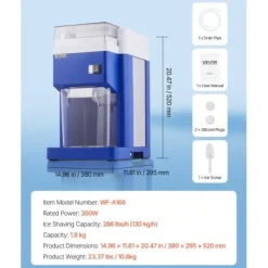 Ismaskin, 38x29,5x52 cm, Blå, Rostfria stålblad