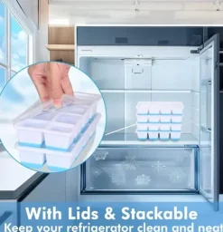 Istärningsform med Lock - 2-pack - Silikon & BPA-fri - Staplningsbar - Blå