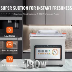 Kammartätare, 320 W, vakuumförpackning för våtfoder, kött och marinader, kompakt 12,6" tätningslängd för hem och företag.