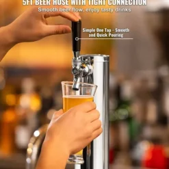 Kegerator Tower Kit, Enkelt Tap Beer Konverteringskit, Rostfritt Stål Keg Beer Tower Dispenser med Dual Gauge W21.8 Regulator & S-System Keg