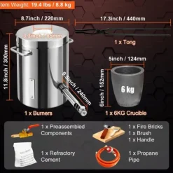 6kg propan metallsmältugn med kompletta tillbehör, stor kapacitet, rostfritt stålkonstruktion och genomtänkt design