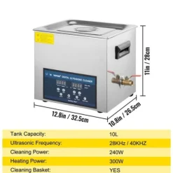 28/40KHz dubbelfrekvens ultraljudsrengörare med 10L tank, justerbar uppvärmning/arbetstid, 3 rengöringslägen, genomtänkt design