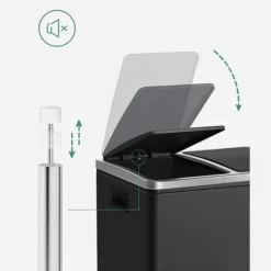 Köksavfallstunna, 2 x 15 L stålavfallstunna, trappstegstunna med innerhinkar och handtag, mjuk stängning, lukttätning, svart LTB30BK