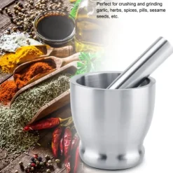 Köksredskap: Mortel- och mortelkvarn i rostfritt stål för bönor, vitlök och kryddor