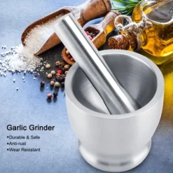 Köksredskap: Mortel- och mortelkvarn i rostfritt stål för bönor, vitlök och kryddor