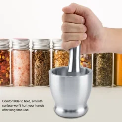 Köksredskap: Mortel- och mortelkvarn i rostfritt stål för bönor, vitlök och kryddor