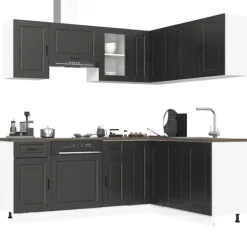 Köksskåpsset Porto 11 delar svart konstruerat trä