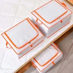 Klädförvaringsväska Stor kapacitet Transparent vattentät dragkedja Rektangelförvaringsbehållare för filtar Täcken XL 60x50x30cm