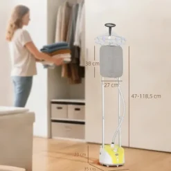 Klädsteamer - Vertikal golvmodell - 1950 W - 2 l vattentank - 11 temperaturlägen - Teleskopstång - Gul