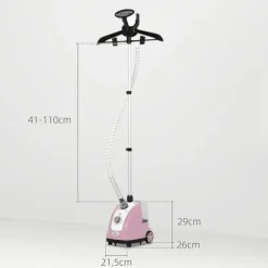 Klädsteamer - Vertikalt ångstrykjärn - 1600–2000 W - 1,4 l vattentank - Justerbar temperatur - Rosa
